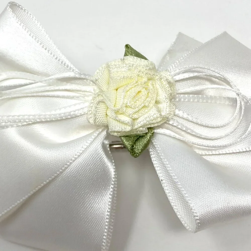 Satin Rosette Bow French Barrette Hair Clip Flower Girl Wedding Preowned